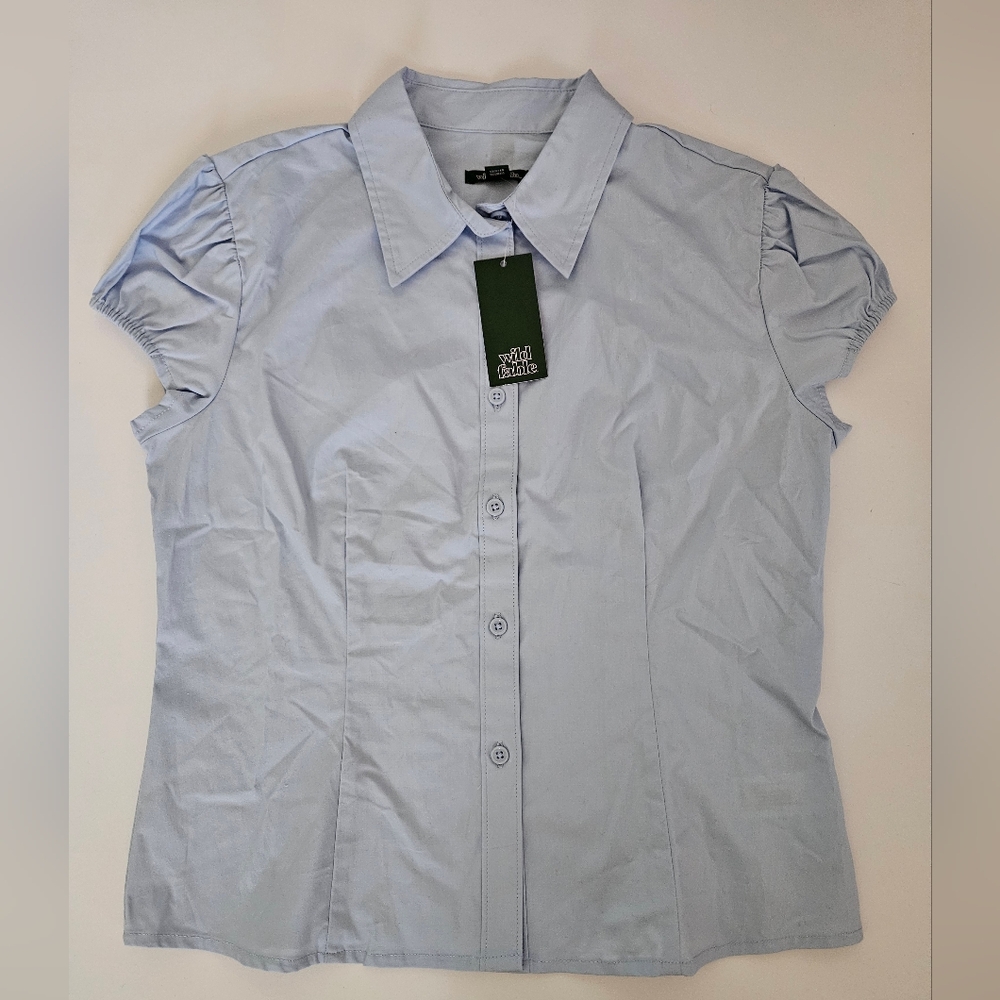 Nwt Wild Fable Medium Blouse Button Up Cap Sleeve